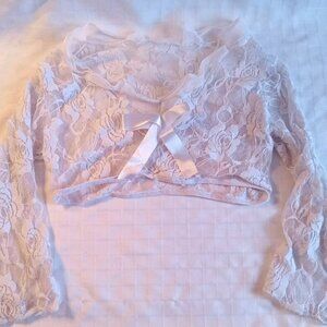 Y2K Baby doll with loop skirt and 3/4 sleeve top in white lace and stretch tulle